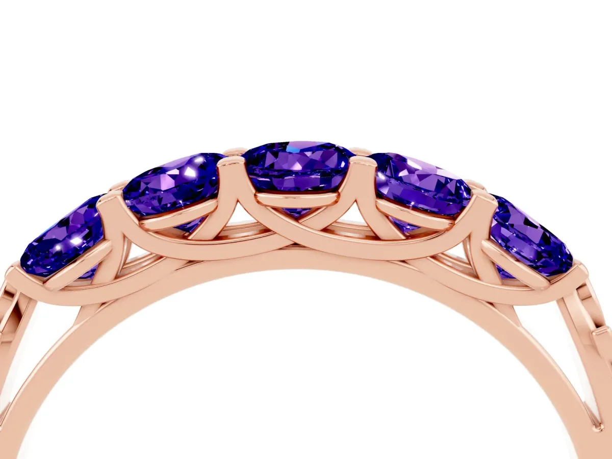 Five-Stone Round Tanzanite Prong-Set Band Rose gold
