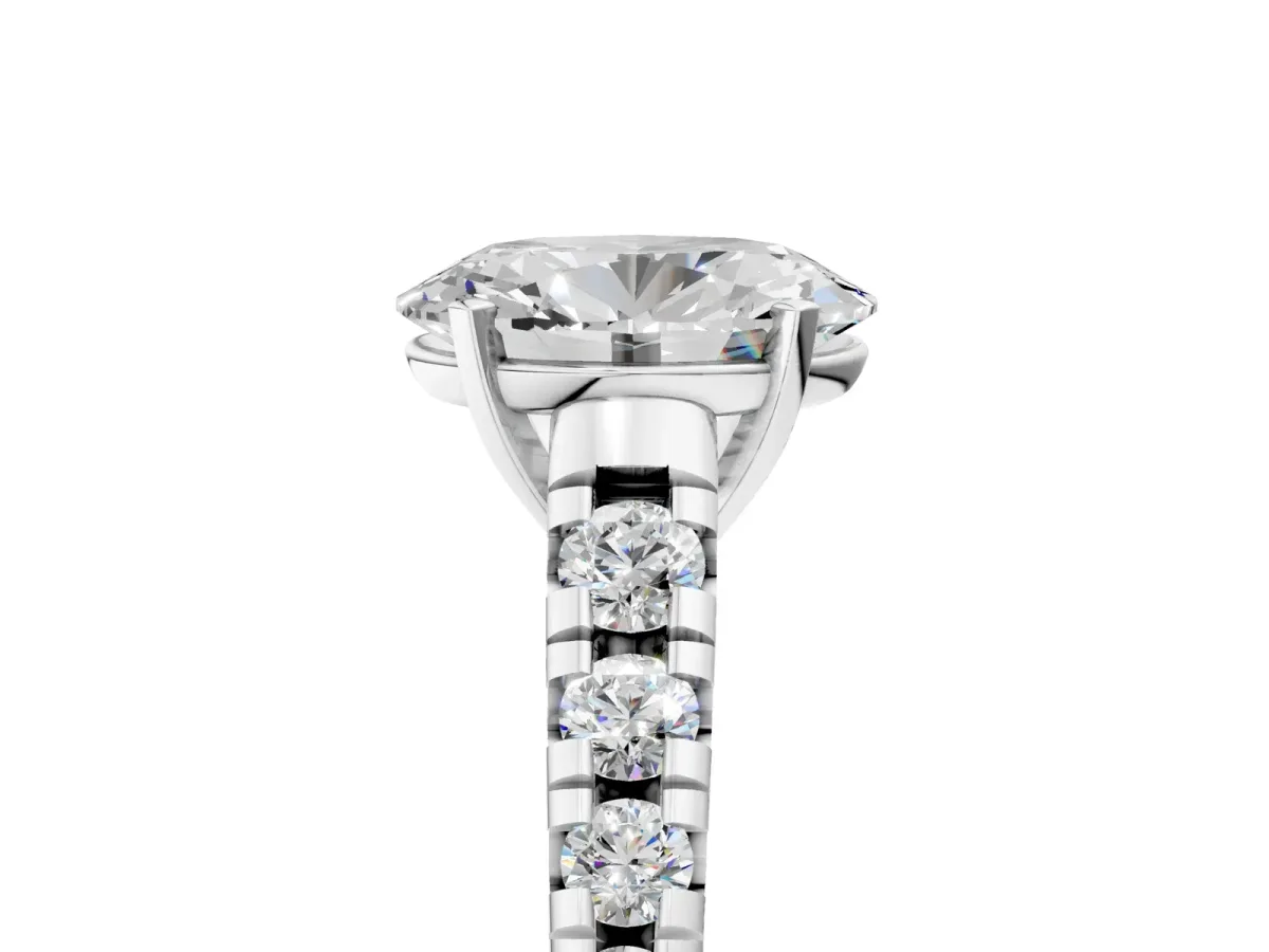 Oval Cut Diamond Cathedral Solitaire Ring with Round Pavé Band Platinum