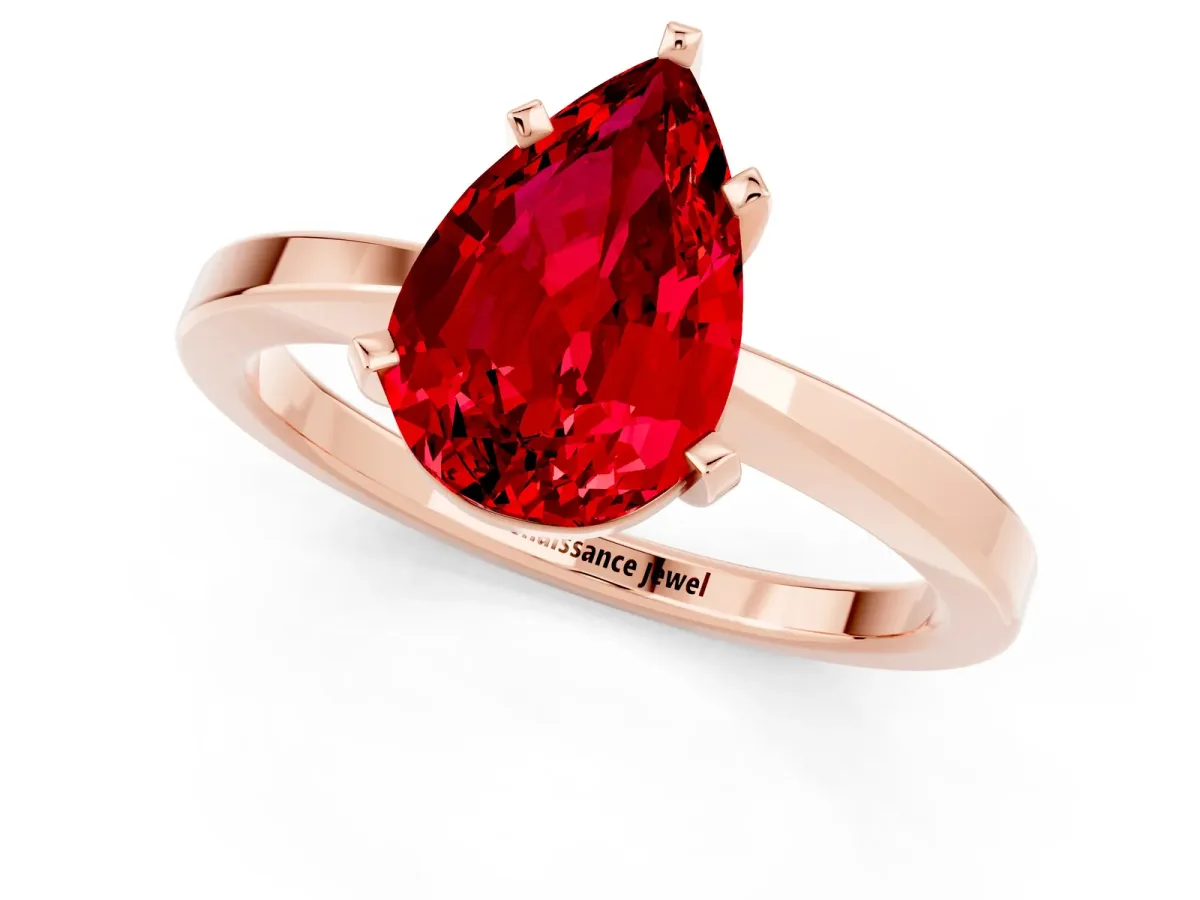 Pear Cut Ruby Solitaire Engagement Ring with Classic Band and Four-Prong Setting Rose gold