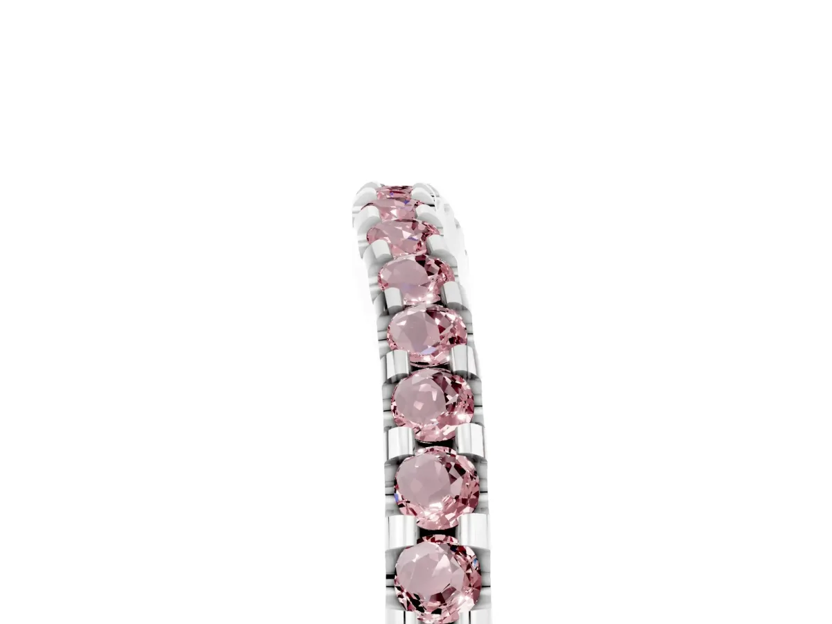 Round Morganite Pavé Curved Wedding Band Platinum