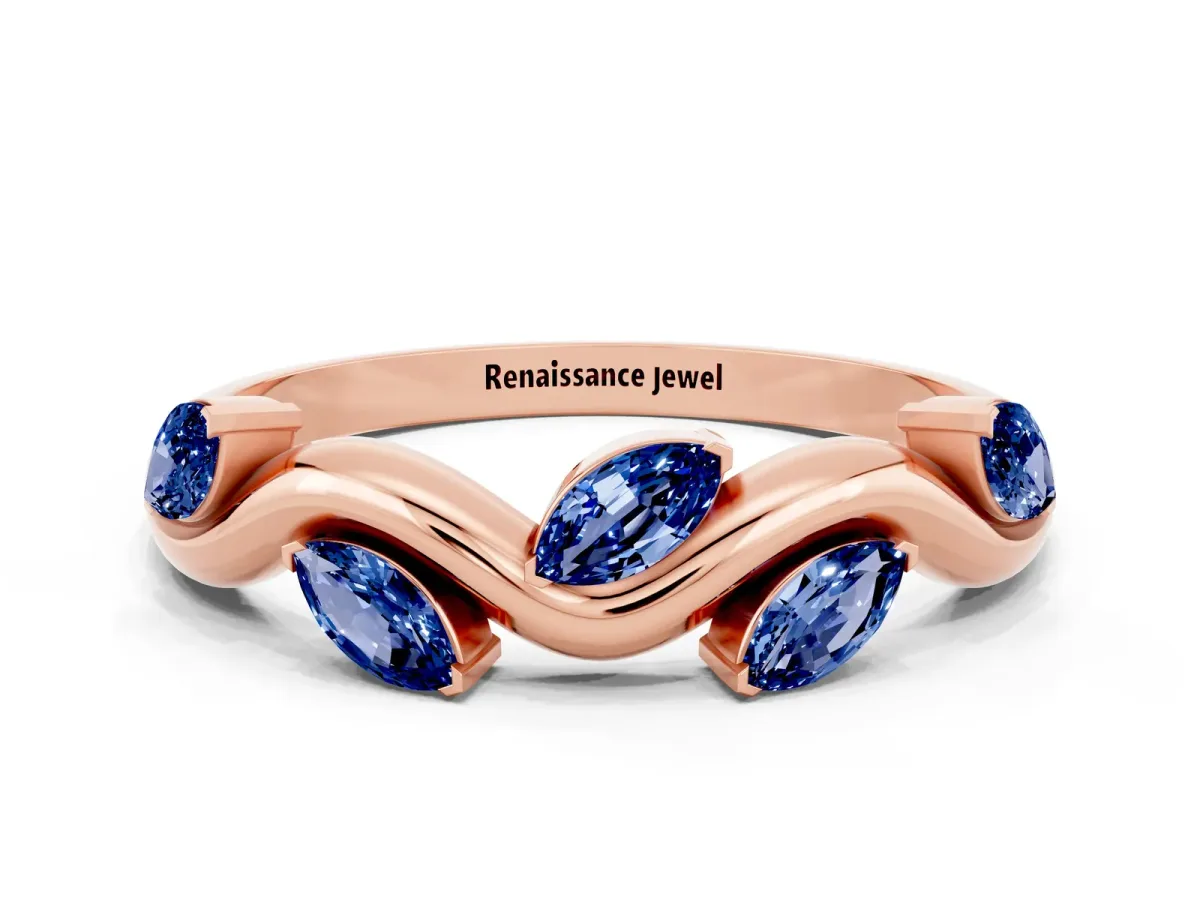 Marquise Blue Sapphire Twisted Band with Prong Setting Rose gold
