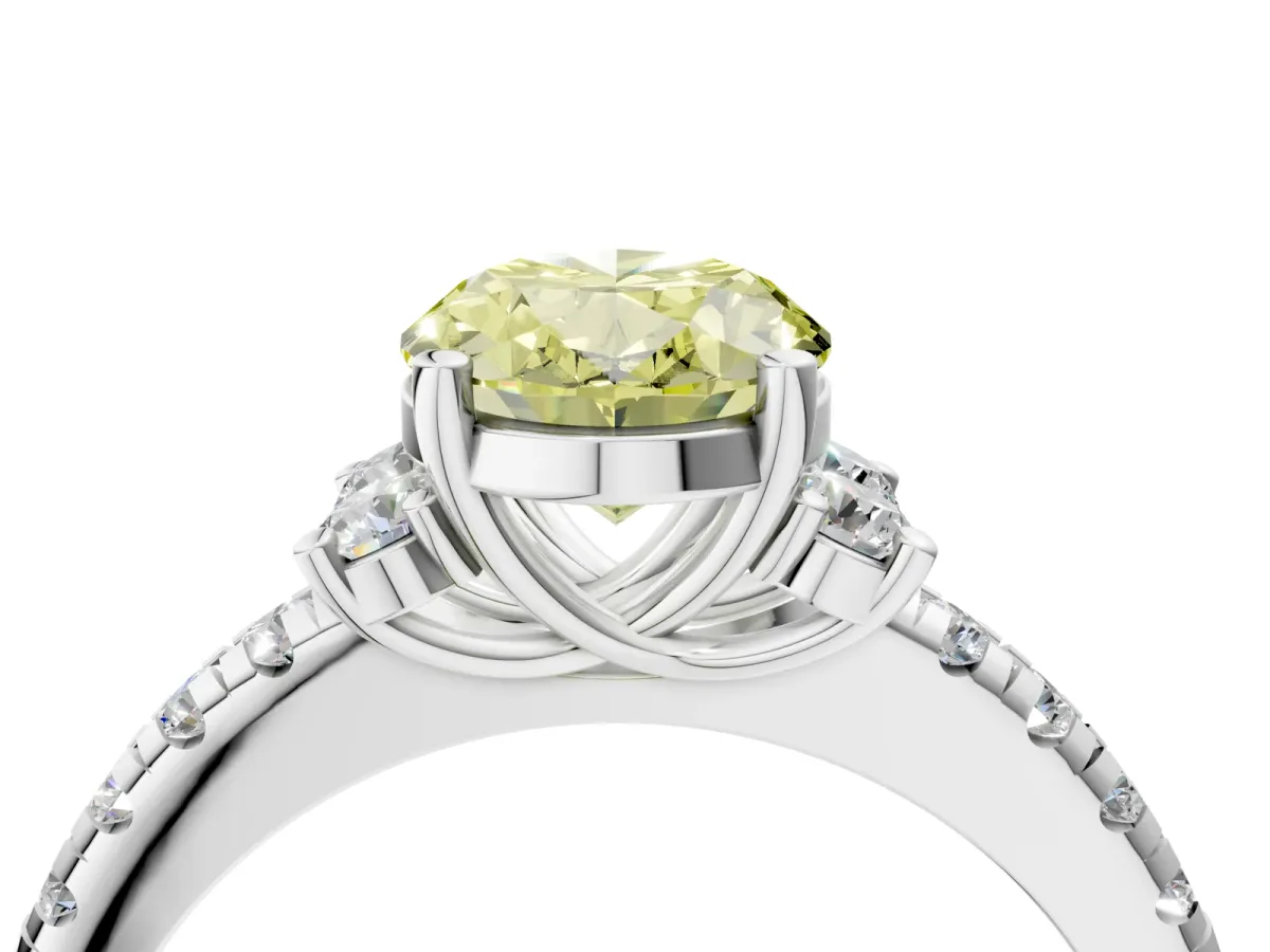 Fancy Yellow Oval Cut Diamond Three-Stone Pave Band with Four-Prong Setting Silver