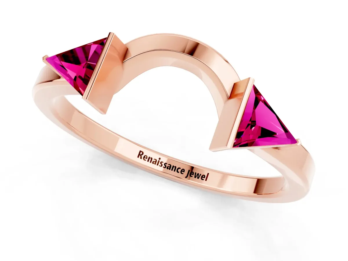 Trillion Garnet Open Band Ring with Bezel Setting Rose gold