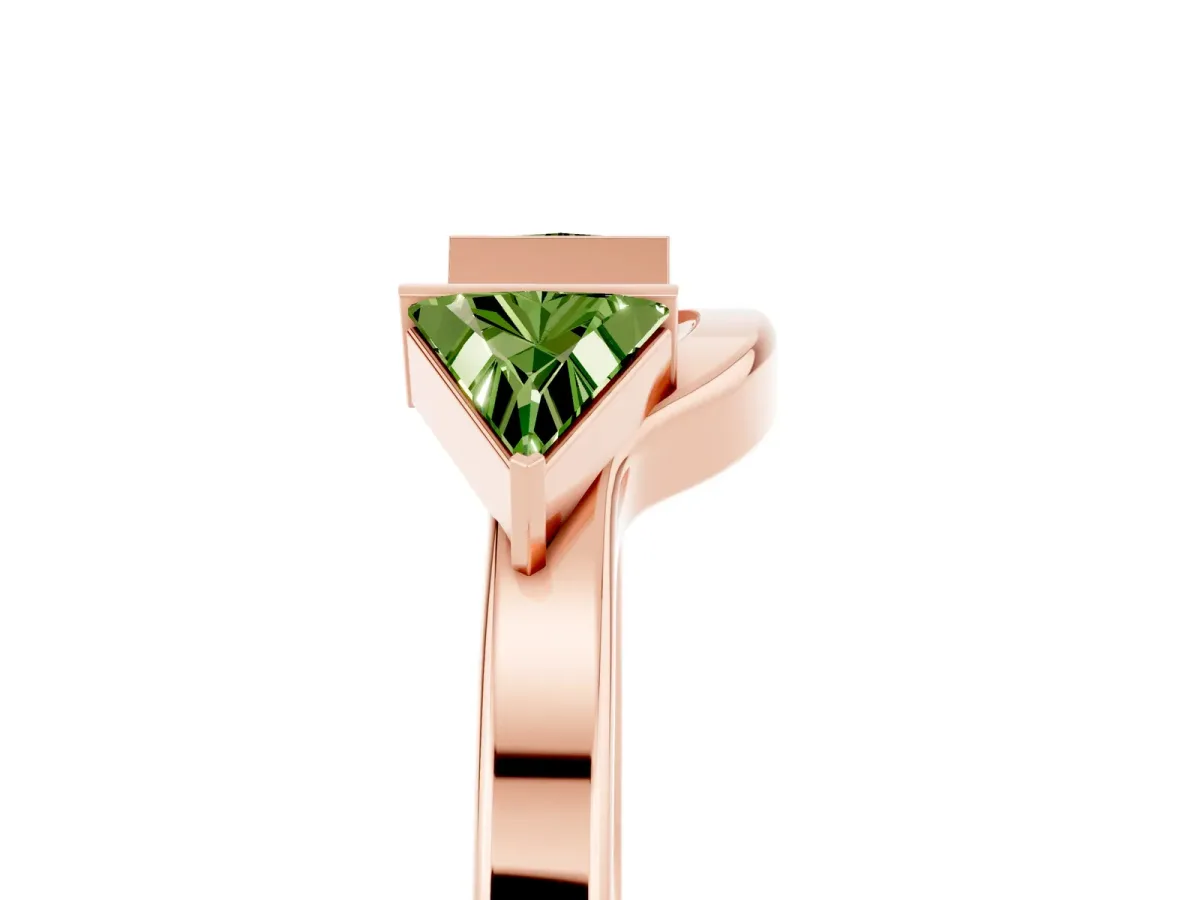 Trillion Peridot Open Band Ring with Bezel Setting Rose gold