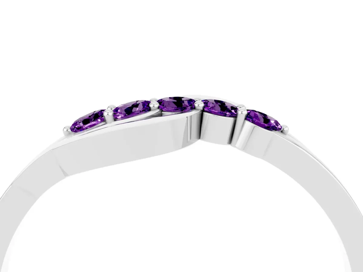 Five-Stone Round Amethyst Crossover Band with Prong Setting White gold