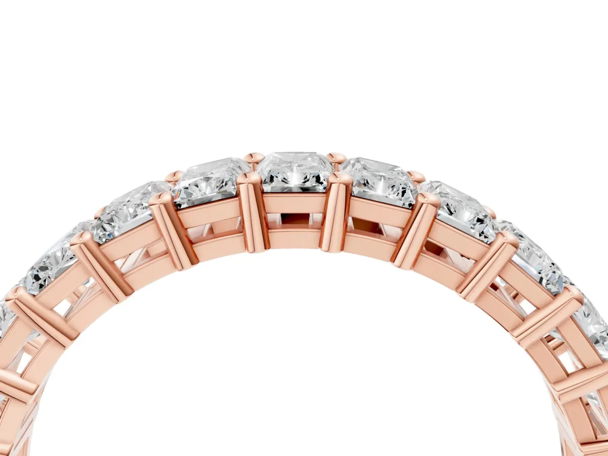 radiant Cut eternity band with shared prong setting Rose gold