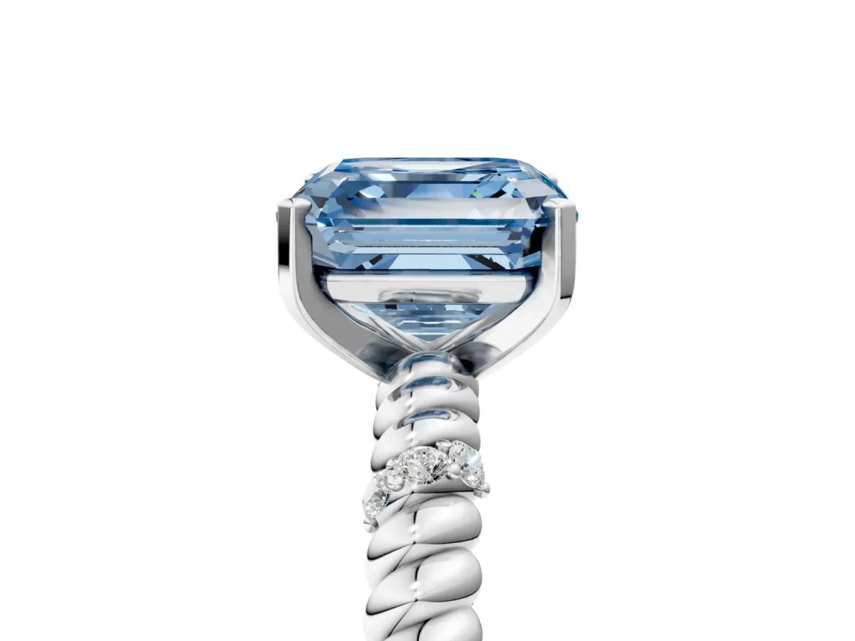 Fancy Blue Asscher Cut Solitaire Twisted Band Prong Set Engagement Ring Platinum