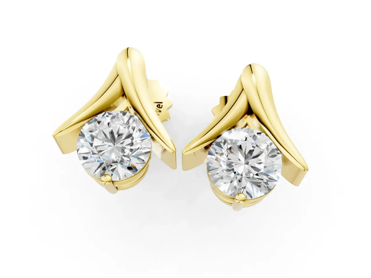 Round Diamond Inverted V Stud Earrings Yellow gold