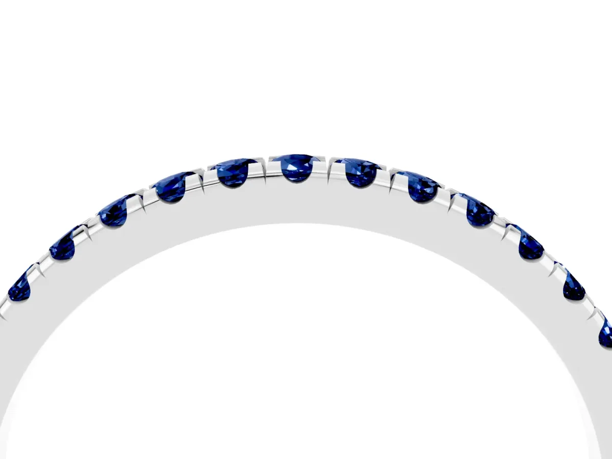 Pavé Round Blue Sapphire Half Eternity Band with Shared Prong Setting Silver