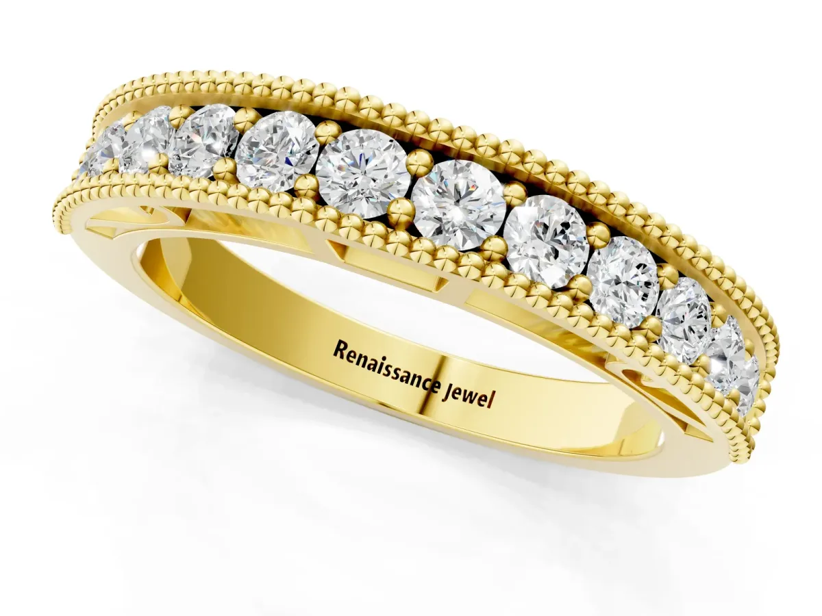 Milgrain Round Diamond Pavé Chevron Band Yellow gold
