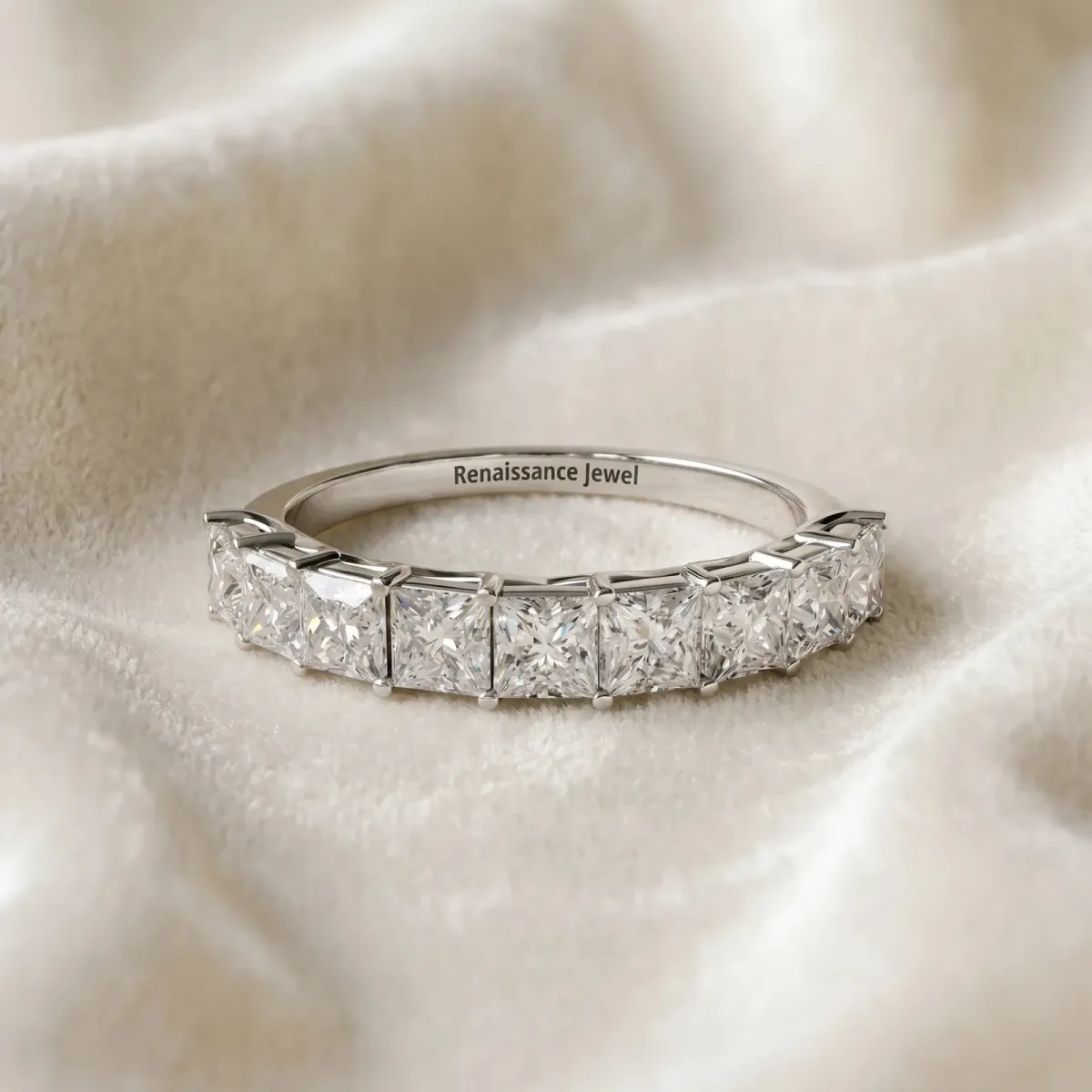 Princess Cut Diamond Channel-Set Eternity Band with Prong Setting Silver