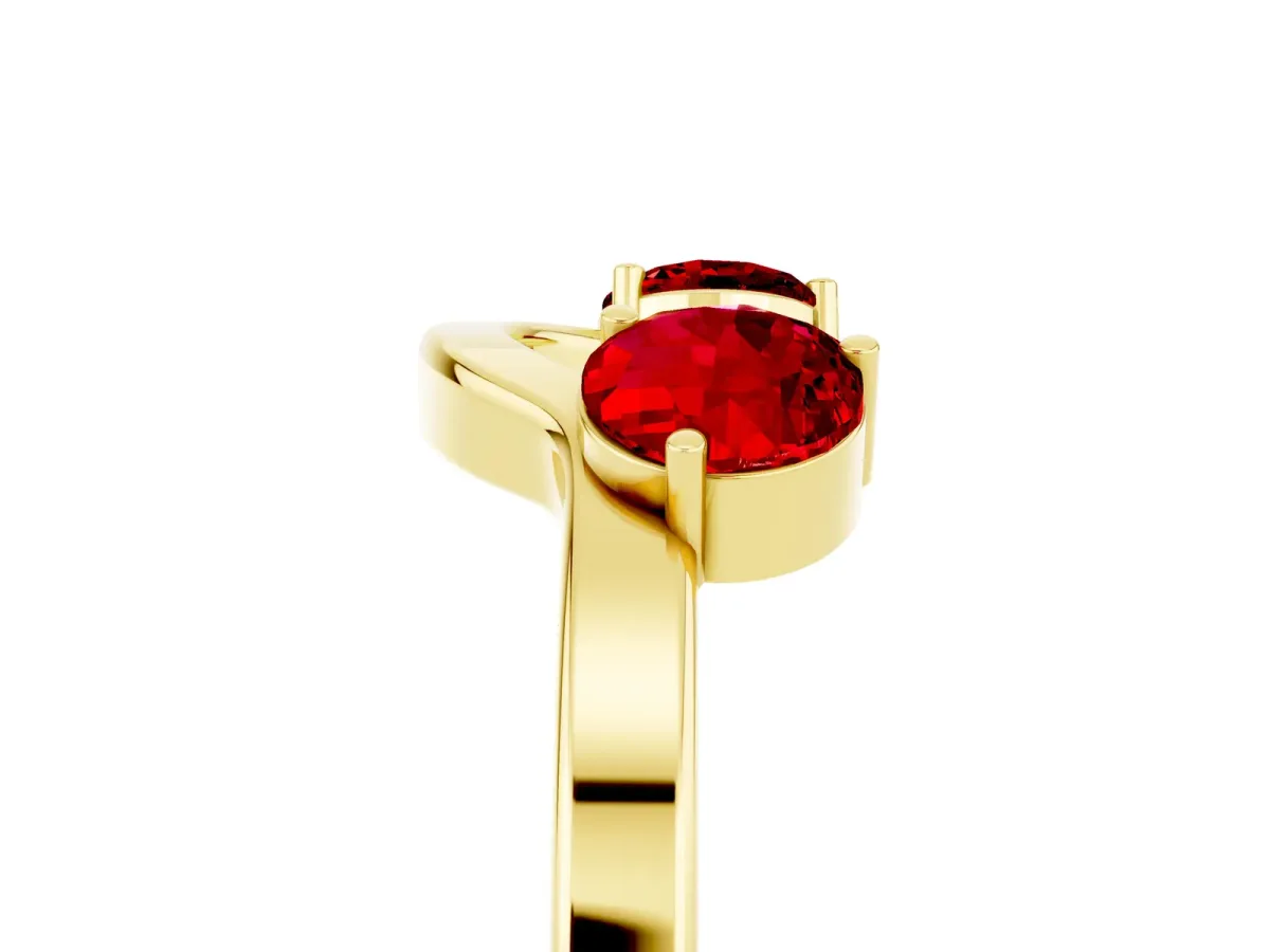 Dual Round Ruby Open Band Ring with Prong Setting Yellow gold