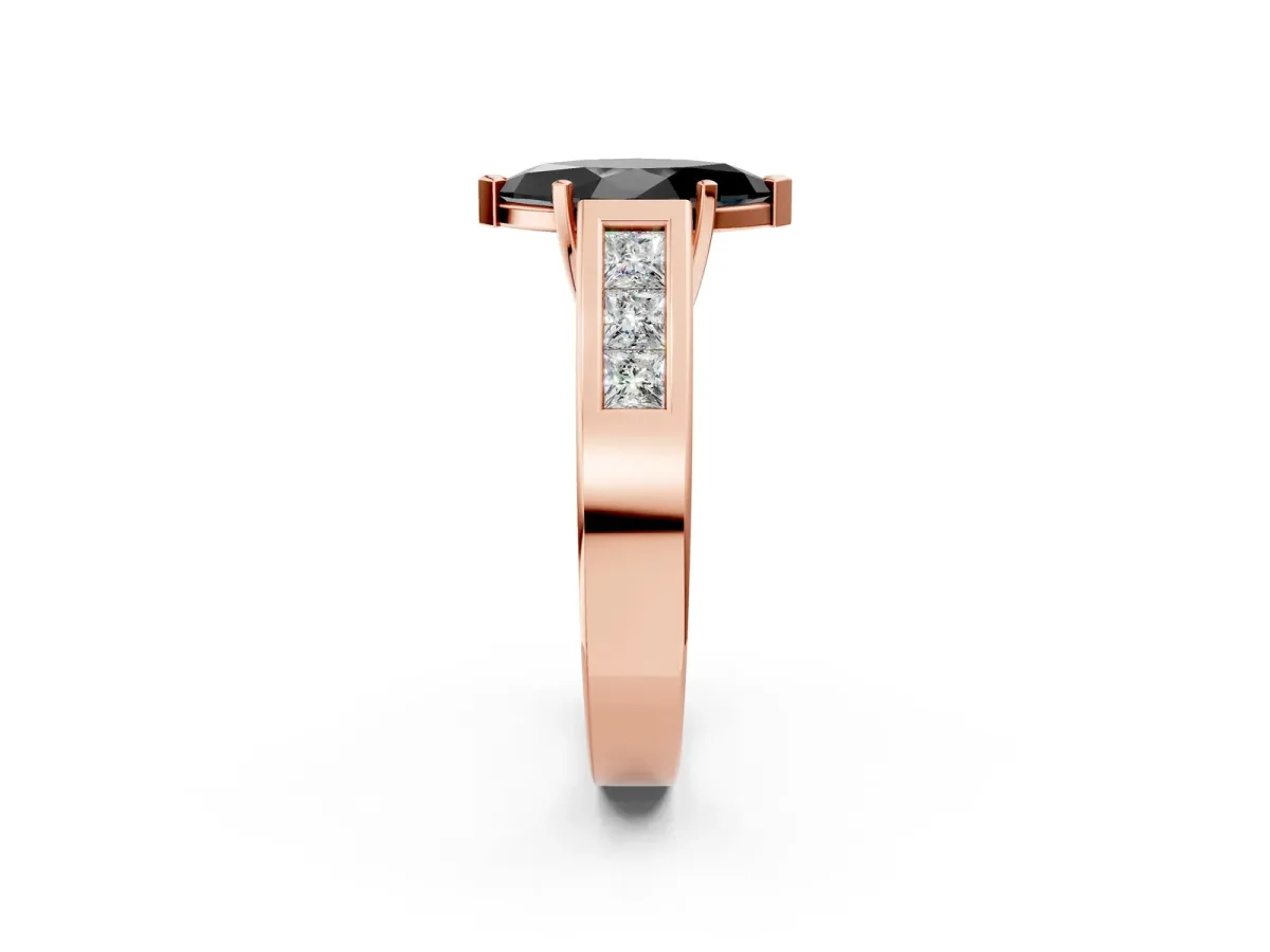 Fancy Black Marquise Cut Cut Channel Set Solitaire Ring with Four-Prong Setting Rose gold