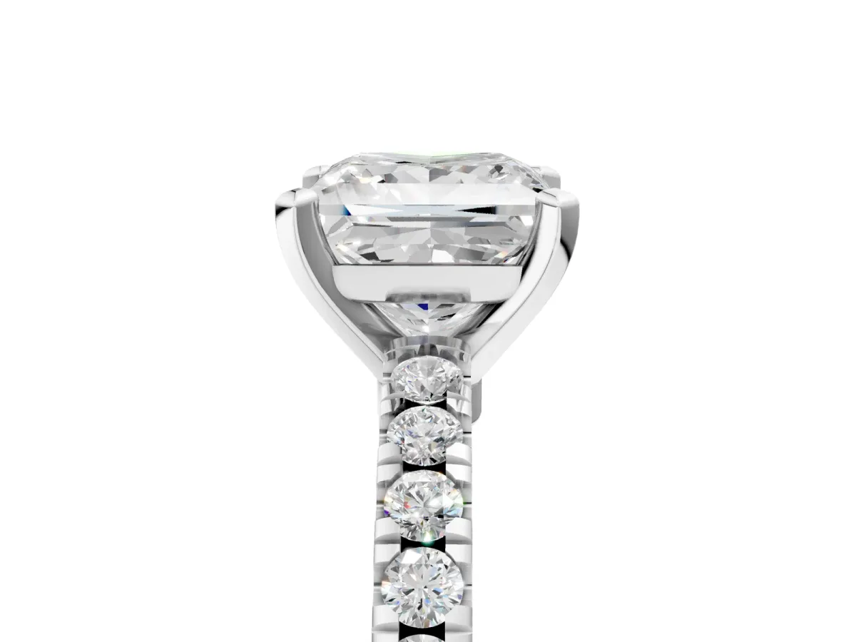 Princess Cut Solitaire Diamond with Pavé Band and Four-Prong Setting Silver