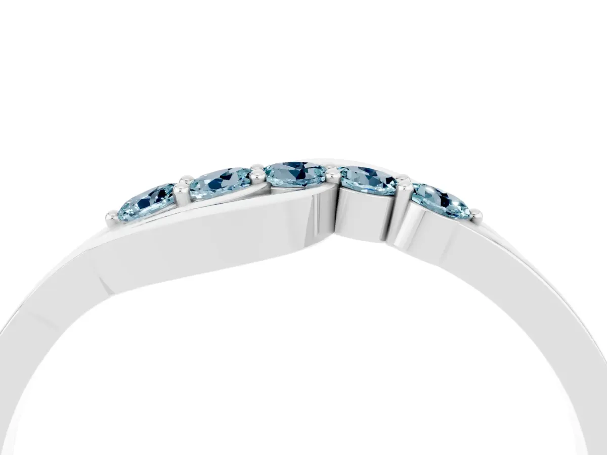 Five-Stone Round Aquamarine Crossover Band with Prong Setting Platinum