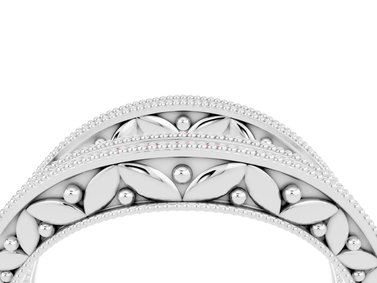 Round Pink Sapphire Milgrain Eternity Band with Channel Setting Silver