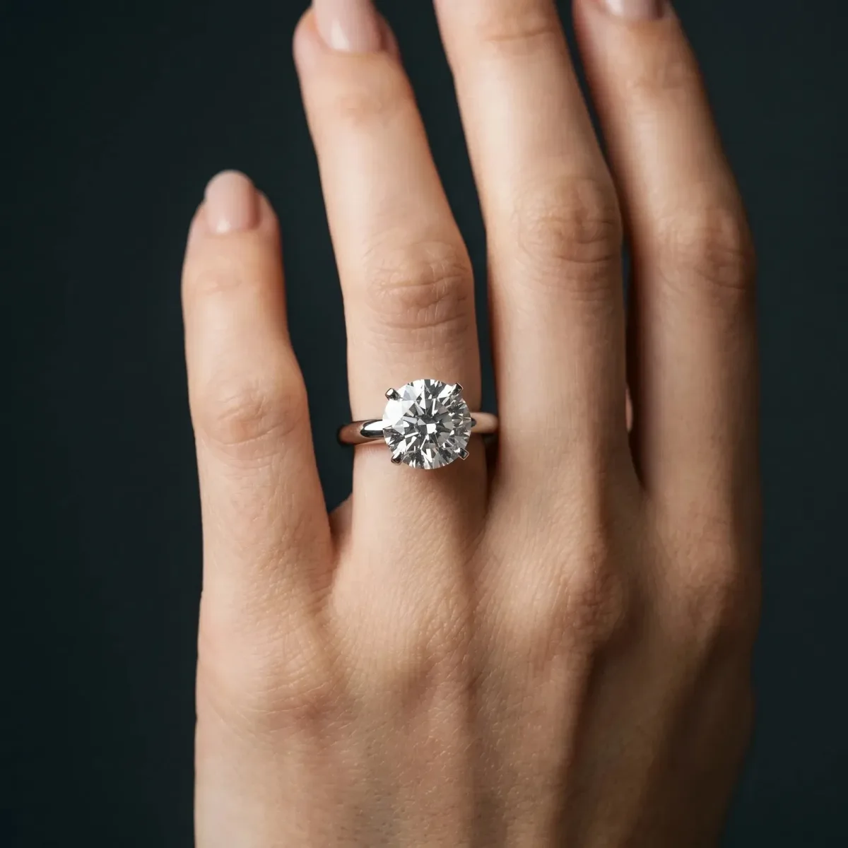 Round Cut Diamond Solitaire Engagement Ring with Round Band and Four-Prong Setting Silver