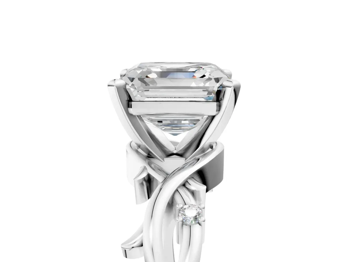 Asscher Cut Diamond Solitaire Ring with Twisted Band and Prong Setting White gold