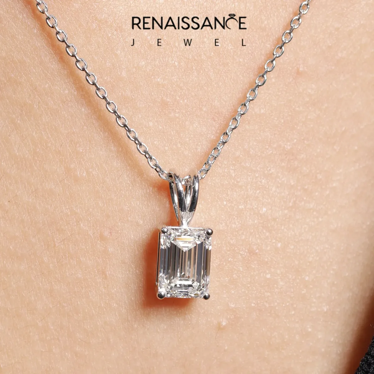 Emerald Cut Solitaire Pendant with Four-Prong Setting Silver