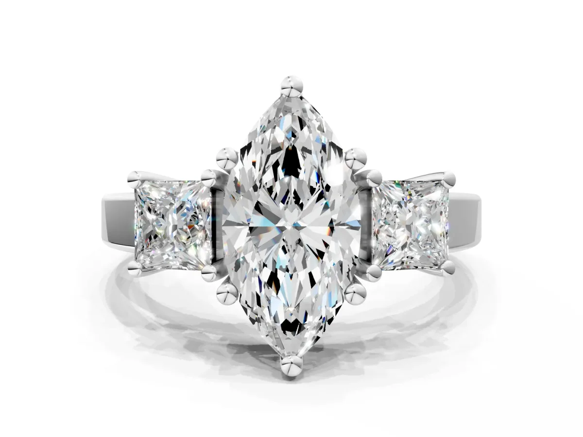 Three-Stone Marquise Cut Cut Solitaire Ring with Prong Setting White gold