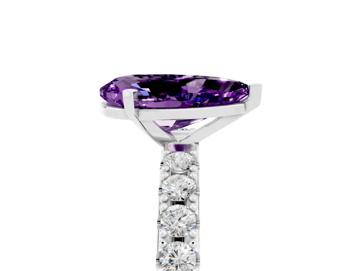 Pear Cut Amethyst Solitaire Pavé Band with Four-Prong Setting Silver