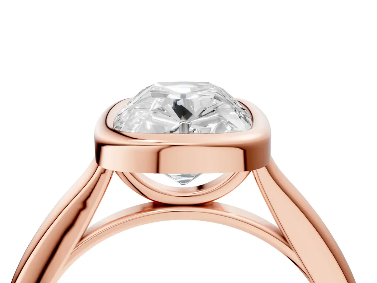 Old Mine Elongated Cushion Diamond Bezel Set Ring Rose gold