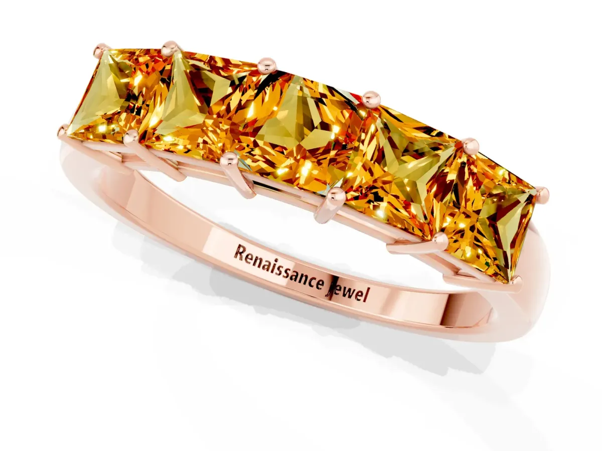 Princess Cut Five-Stone Citrine Band with Prong Setting Rose gold