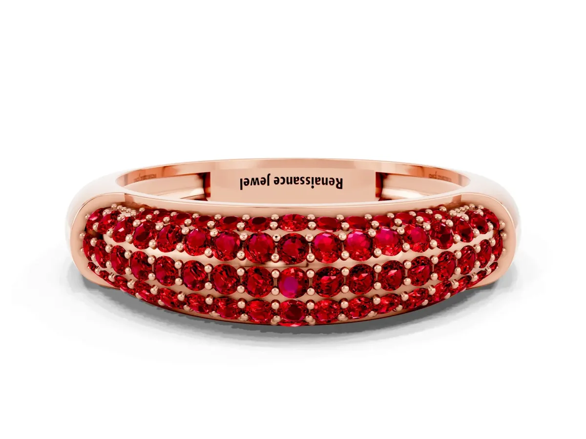 Three-Row Pavé Round Ruby Dome Band Rose gold