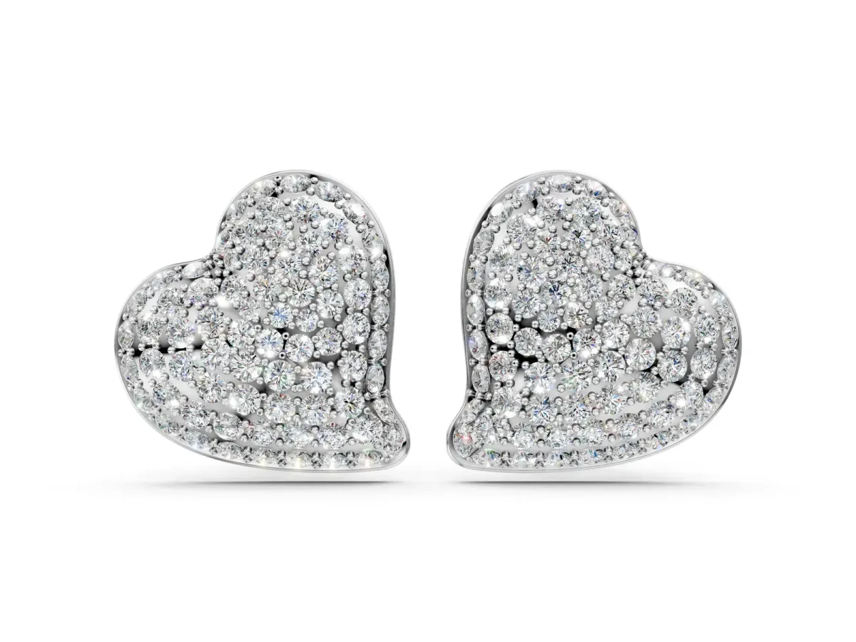 Round Diamond Heart Pavé Stud Earrings Silver