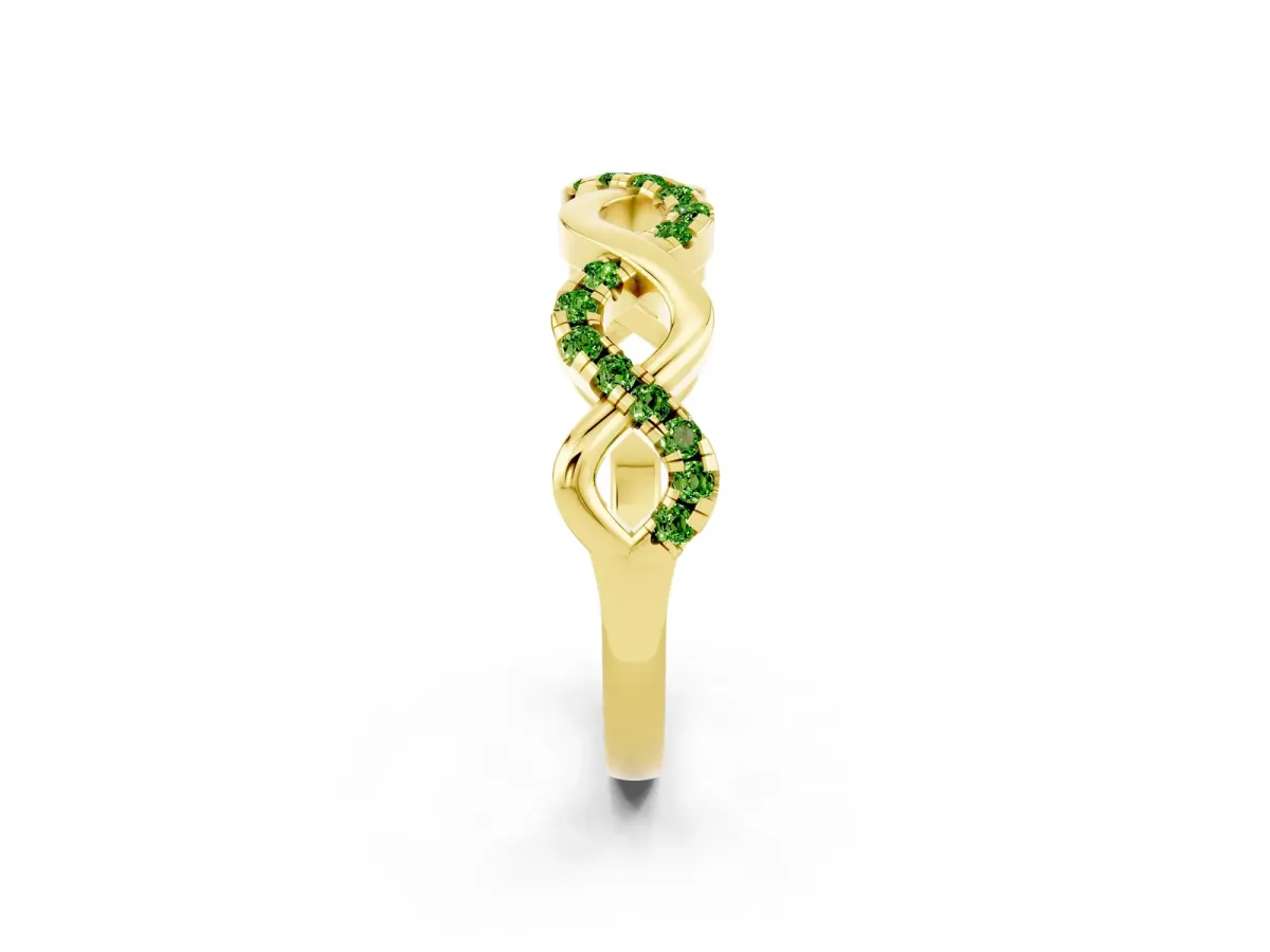 Twist Infinity Round Peridot Band with Pavé Setting Yellow gold