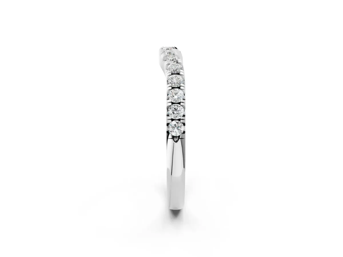 Round Diamond Curved Pavé Wedding Band with Shared Prong Setting Silver