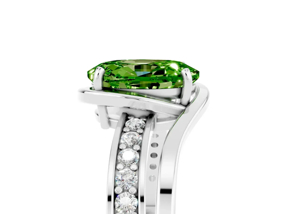 Oval Cut Peridot Solitaire Ring with Split Shank and Prong Setting White gold