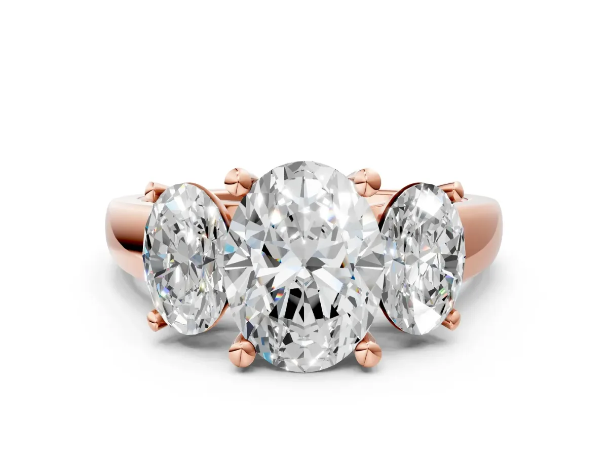 Three-Stone Oval Cut Cut Solitaire Ring with Classic Prong Setting Rose gold