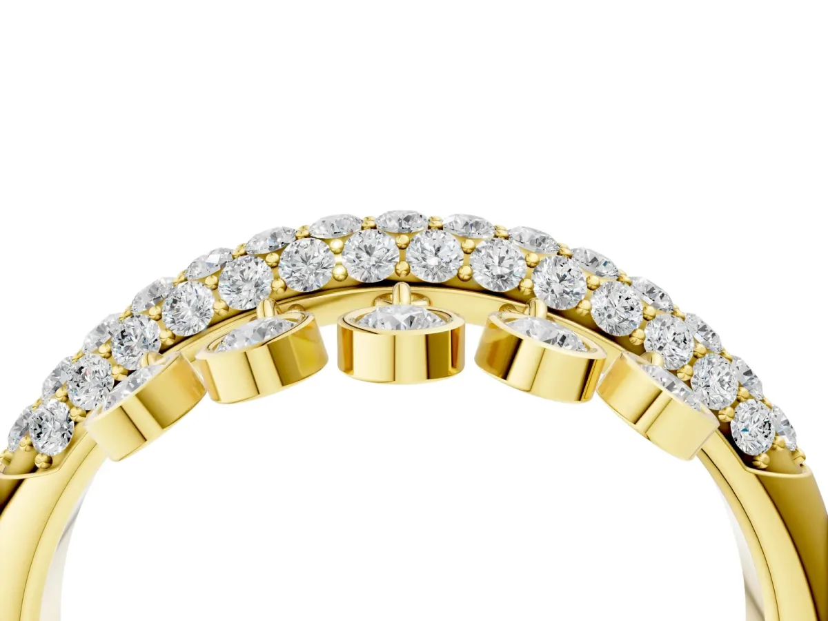 Round Diamond Dangle Promise Ring with Round Diamond Pavé Yellow gold