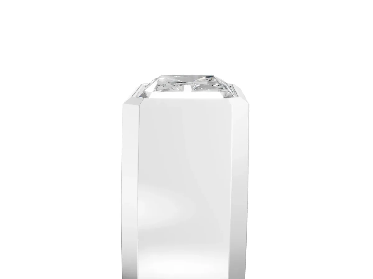 Radiant Diamond Wide Bezel Mens Ring Silver