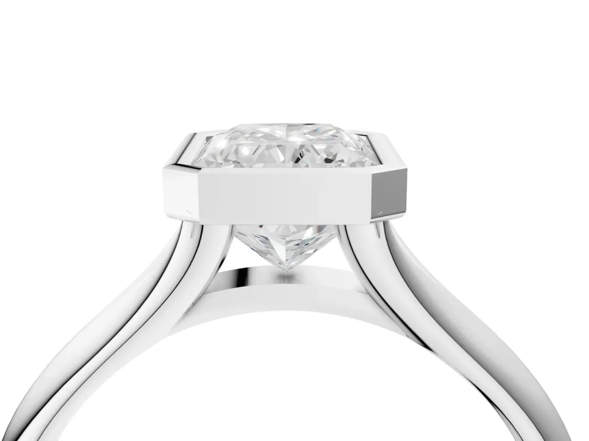 Bezel Set Radiant Cut Solitaire Diamond Ring with Smooth Band Platinum