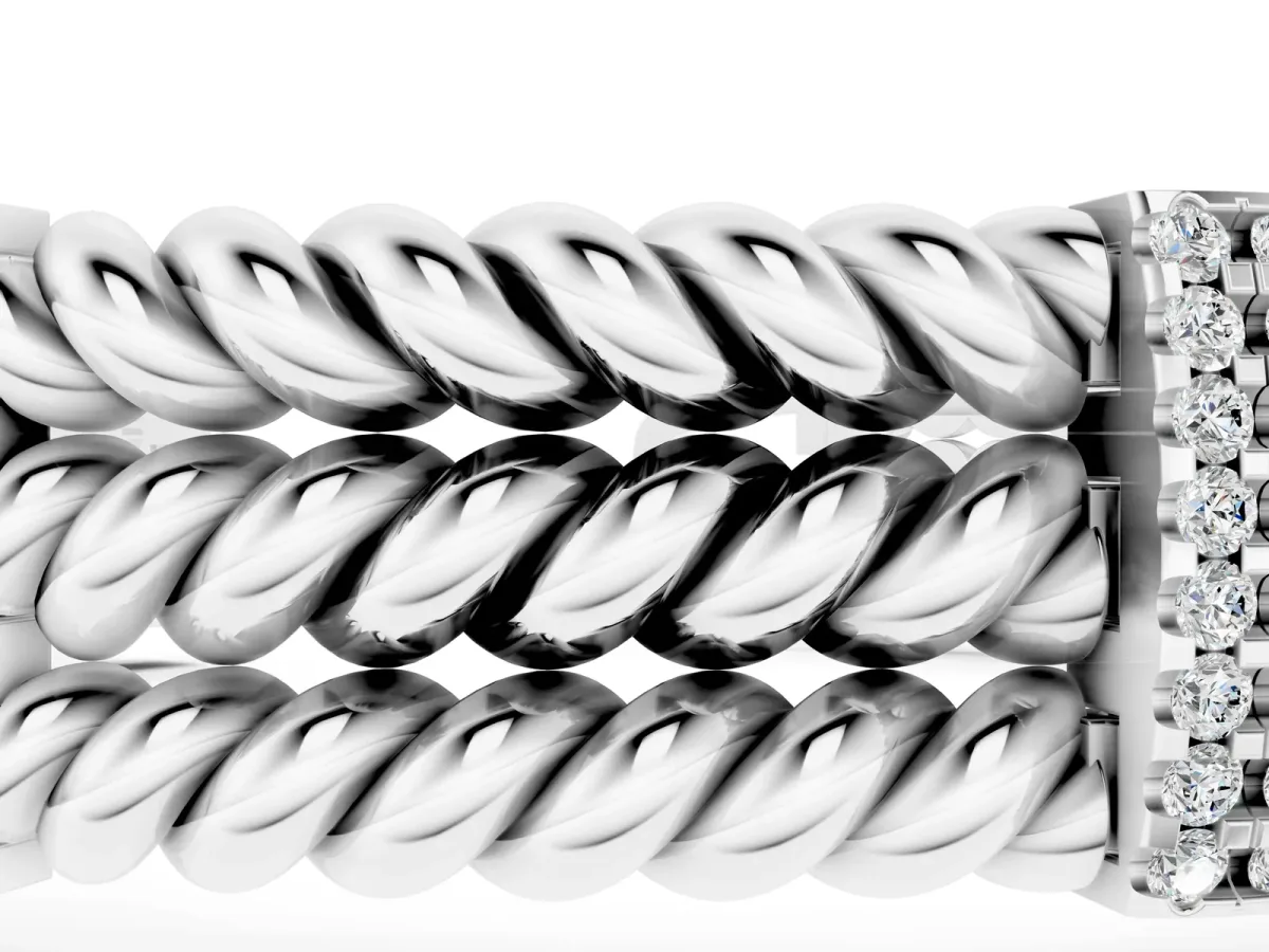 Round Diamond Pavé Rope Bracelet with Box Clasp Silver