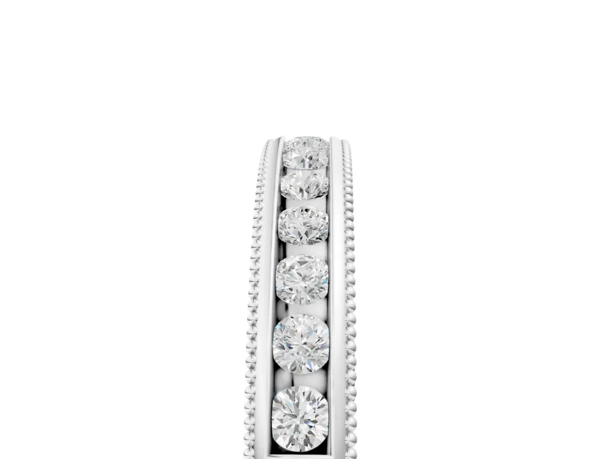 Channel Set Round Diamond Milgrain Edge Wedding Band Silver
