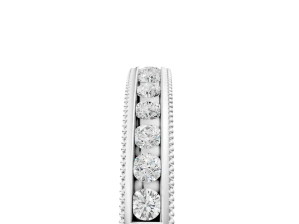 Channel Set Round Diamond Milgrain Edge Wedding Band Silver