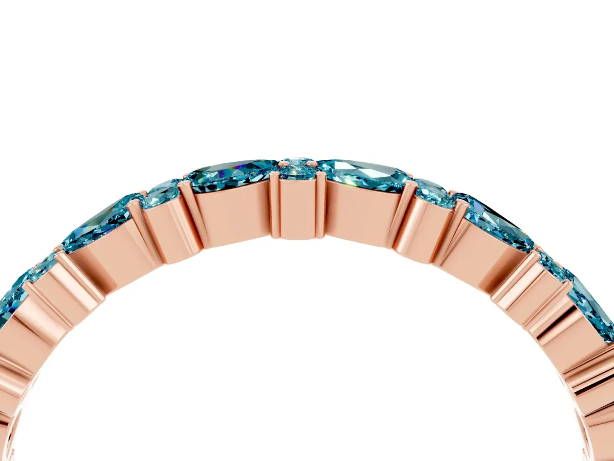 Pear and Round Blue Topaz Wedding Band Rose gold