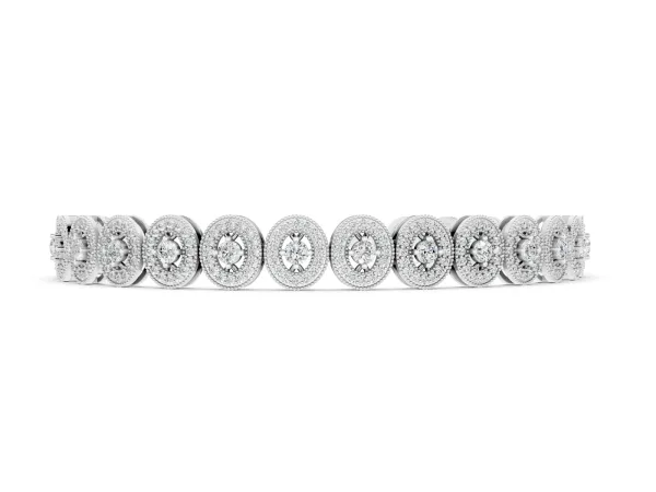 Oval Halo Diamond Tennis Bracelet with Bezel Setting White gold