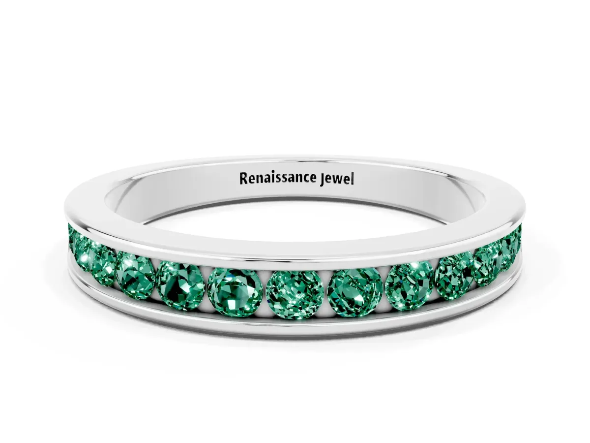 Channel Set Round Green Sapphire Eternity Band White gold