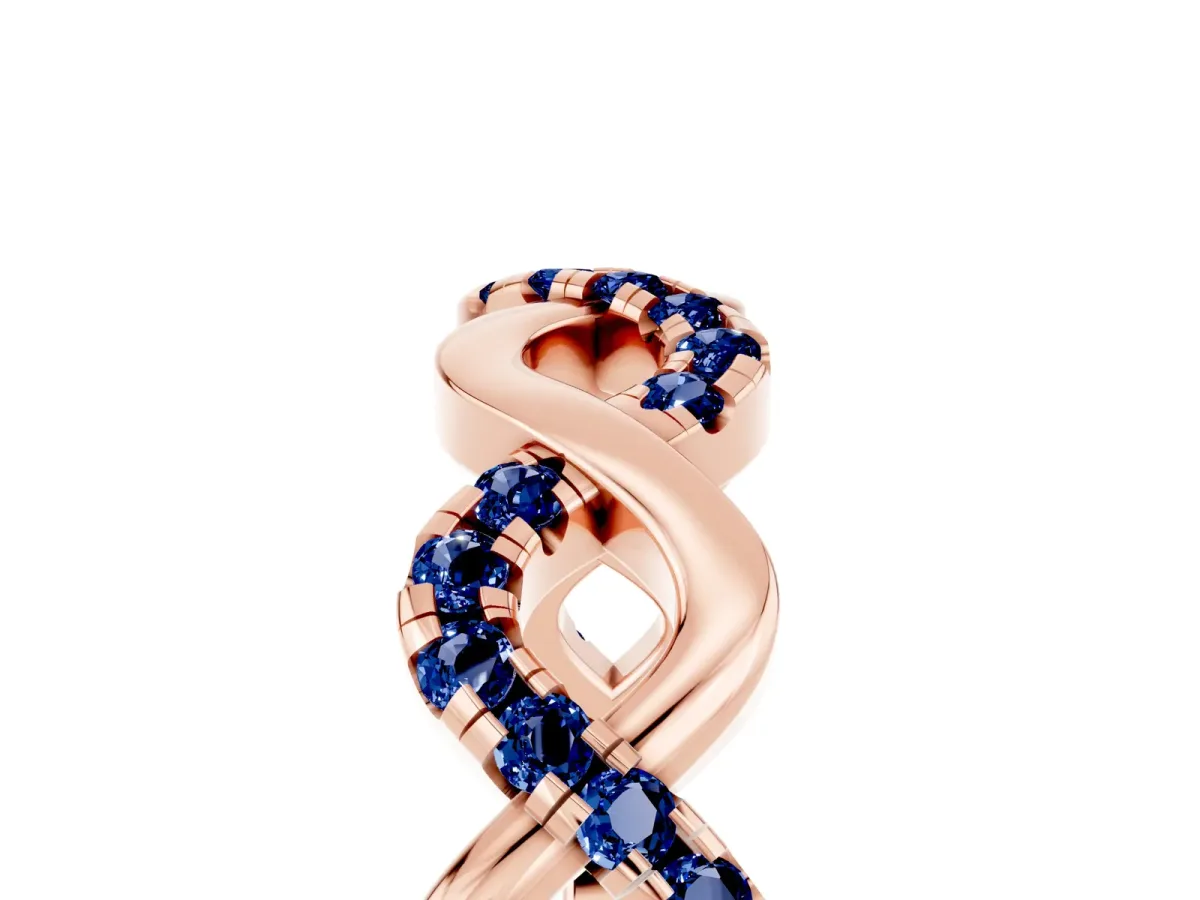 Twist Infinity Round Blue Sapphire Band with Pavé Setting Rose gold