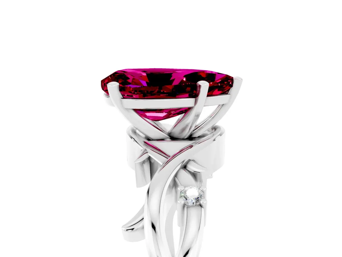 Pear Cut Garnet Solitaire Ring with Twisted Band and Prong Setting Silver