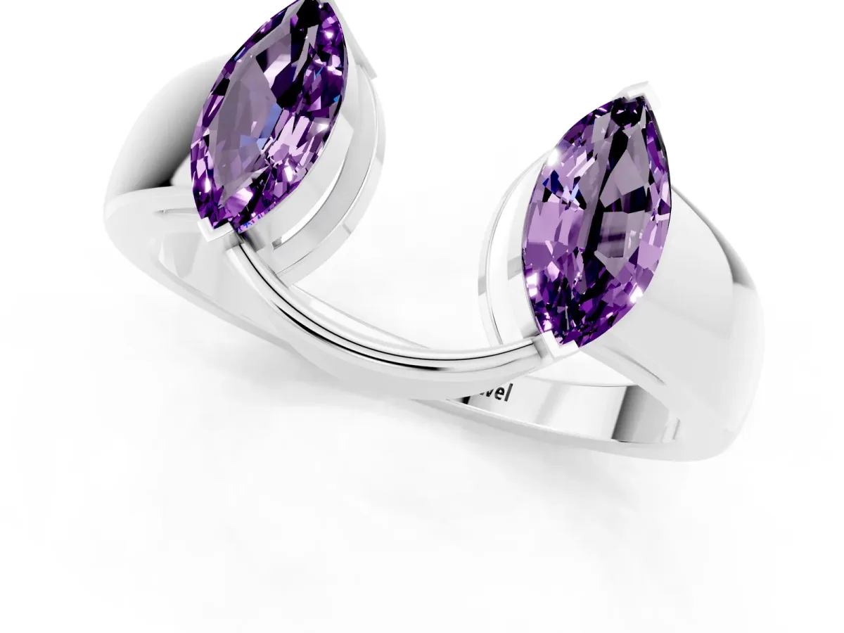Marquise Amethyst Open Band Ring with Tension Setting White gold