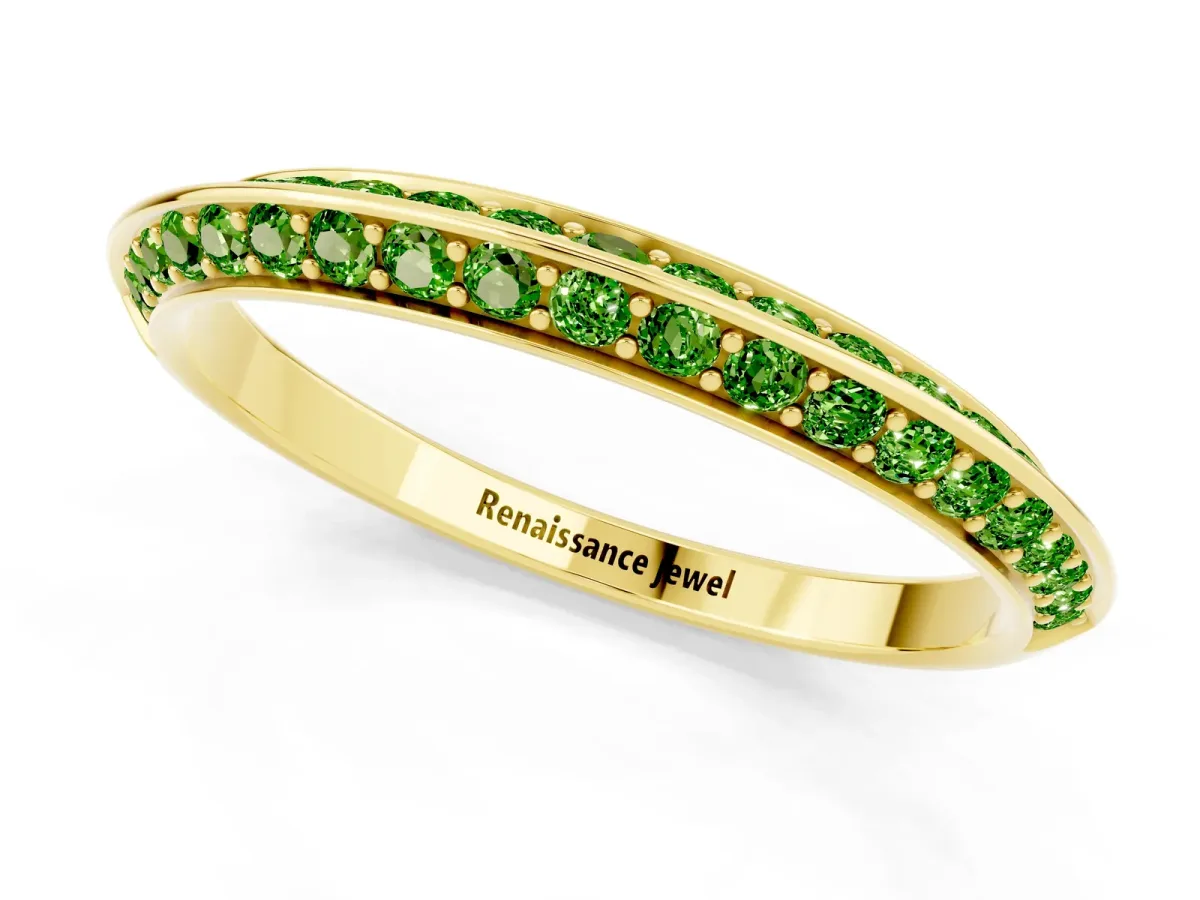 Double Row Pavé Round Peridot Eternity Band with Channel Setting Yellow gold