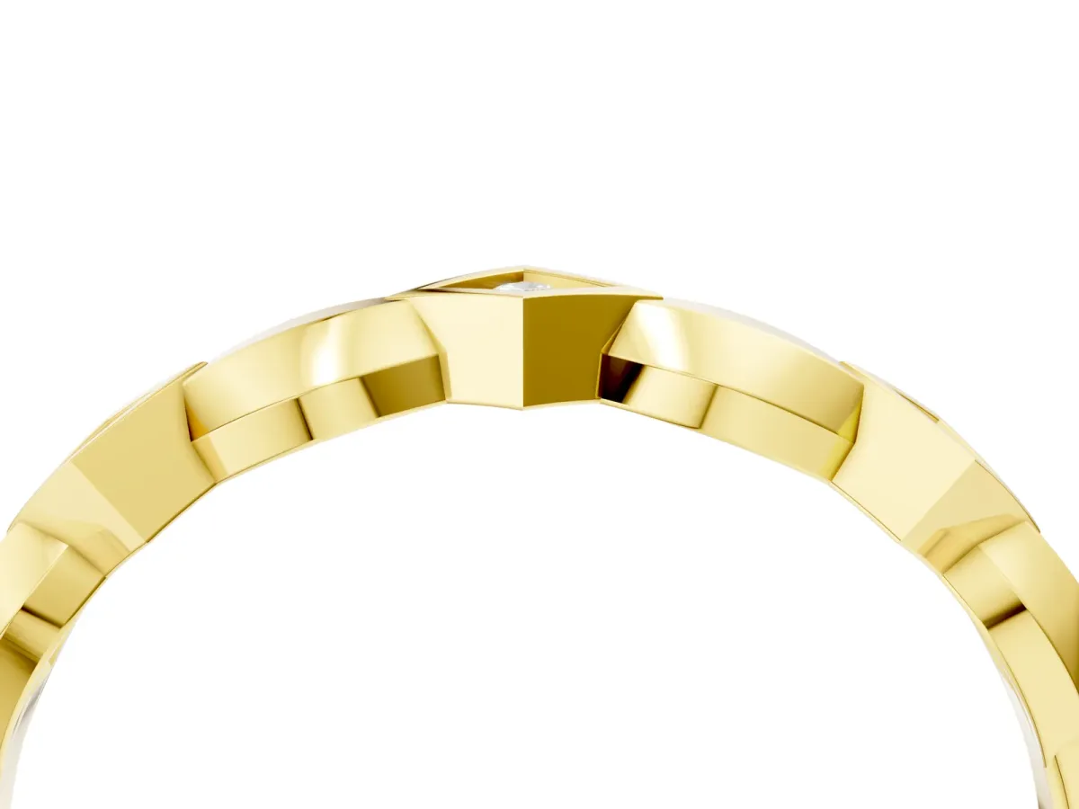 Square Diamond Twist Band with Bezel Setting Yellow gold