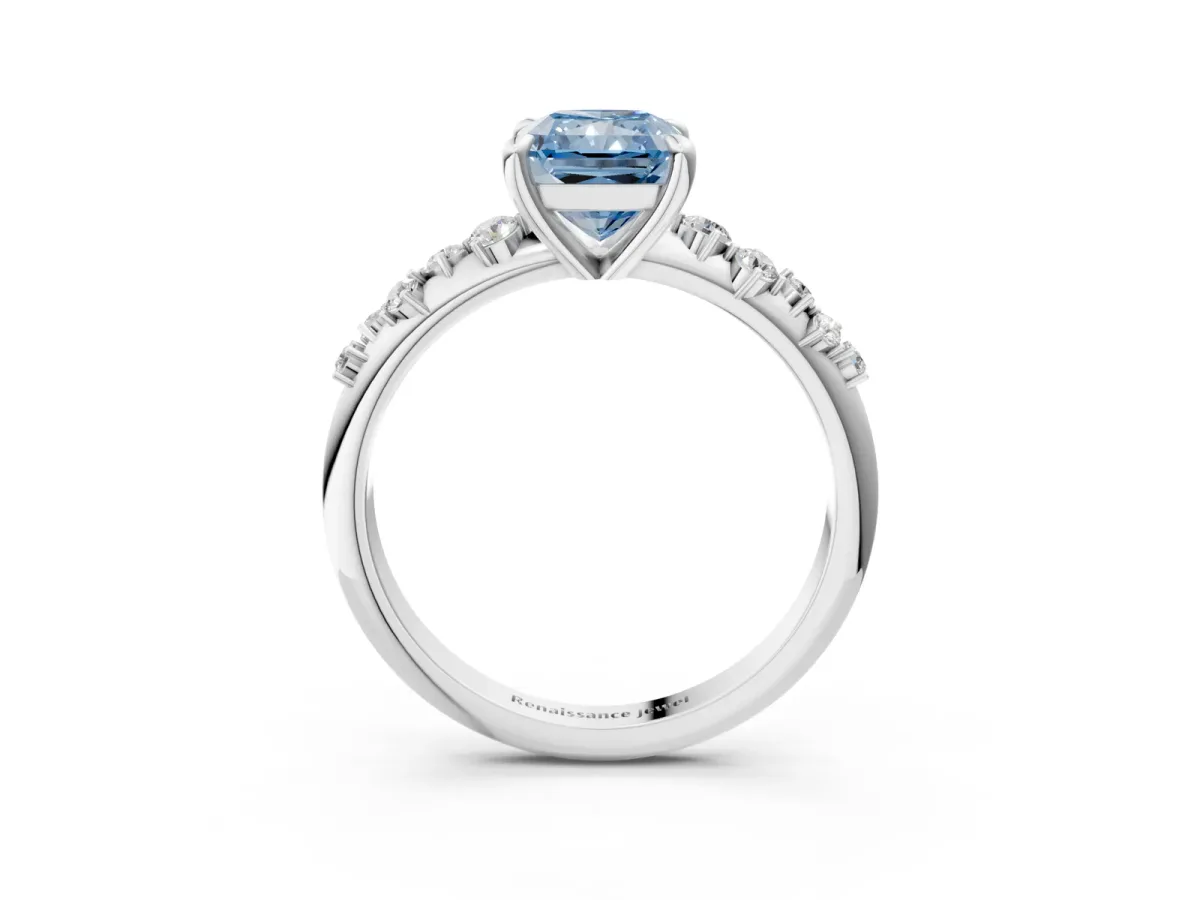 Fancy Blue Radiant Cut Cut Diamond Vine Band with Four-Prong Setting Platinum