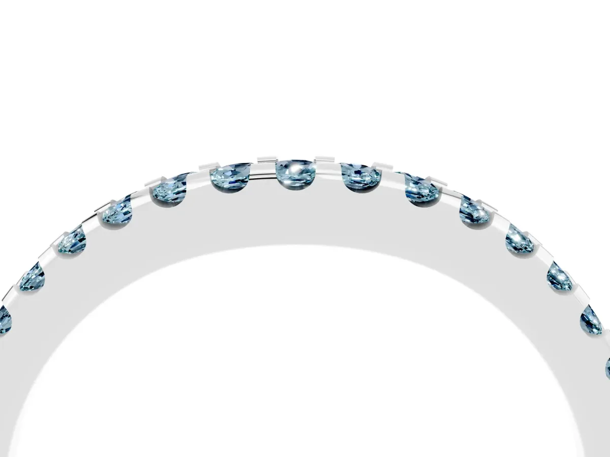 Round Aquamarine Pavé Curved Wedding Band Platinum