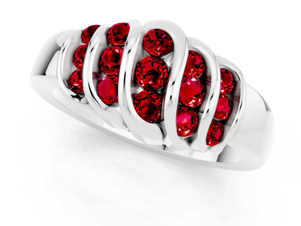 Round Ruby Multi-Row Crossover Band Silver